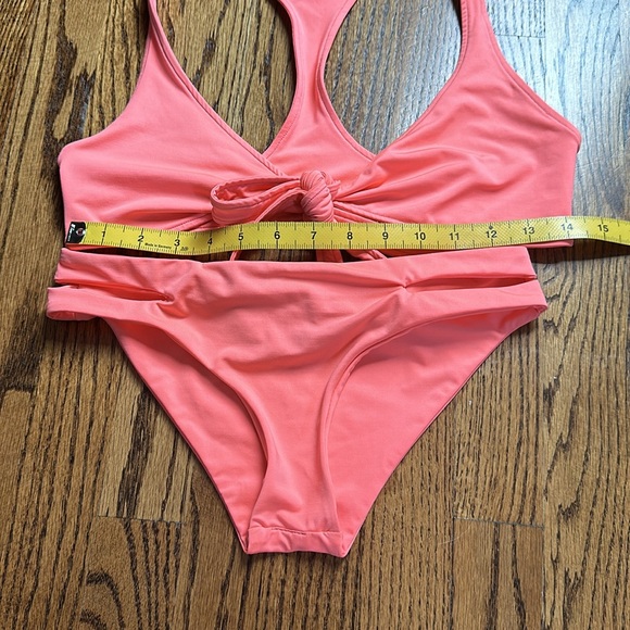 L Space Bright Orange Pink Coral Bikini Tie Top & Bottom S/M - Picture 9 of 11